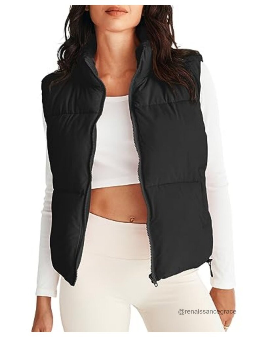 Sleeveless Quilted Puffer Vest Zip Up High Collar Lightweight